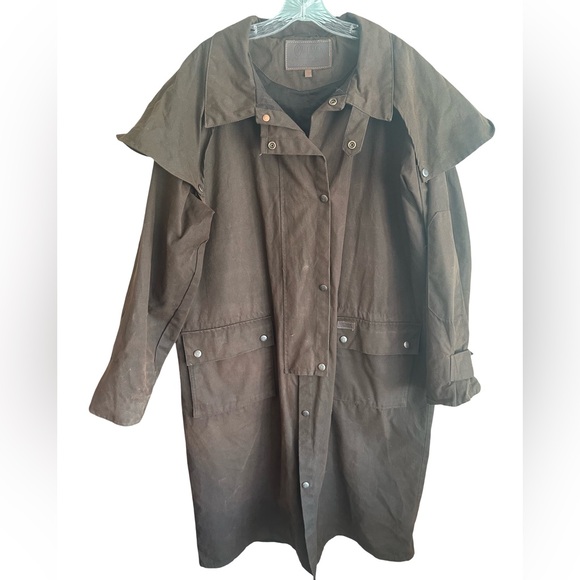 Low Rider Brown Duster Duck Cloth Oil Skin Waxed Cotton Trench Coat - Picture 8 of 16